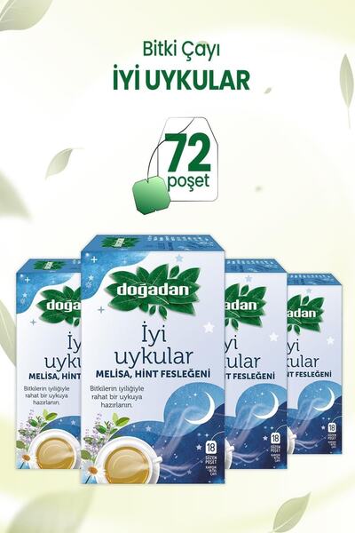 Doğadan شاي النوم الجيد بلسم الليمون والريحان الهندي 18'؛ لي × 4 قطع