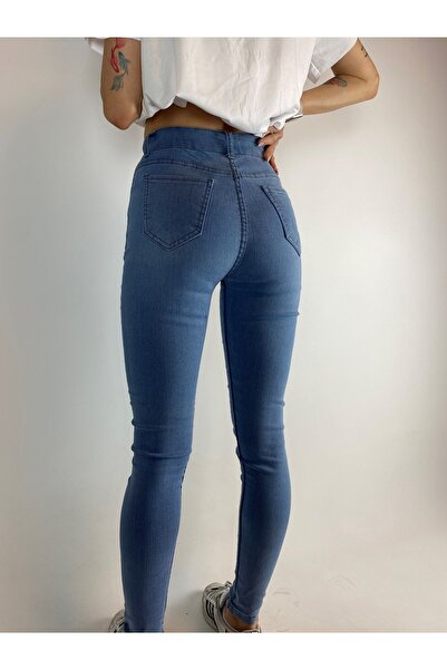 fabbwomen Buz Mavisi Dar Paça Yüksek Bel Pantolon