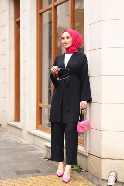 CLB COLLECTION Women's Wrapped Fabric Belted Kimono Set