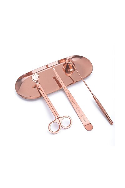 Genel Markalar 4'lü Metal Bronz Mum Aksesuar Seti, Pembe, 20x26 cm, Şık ve Zarif Dekorasyon Parçası