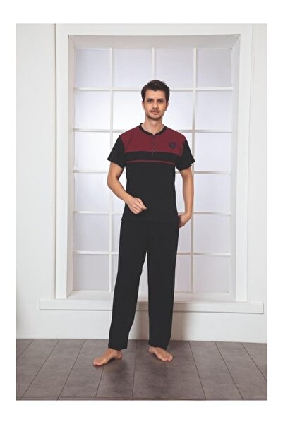 KMKkombin Men's Short Sleeve Bottom Pajamas Long Cotton Summer Pajama Set
