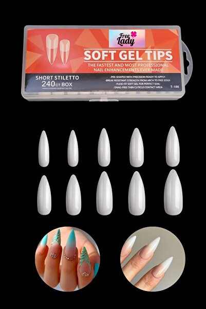 FREELADY Soft Jel Tips Short Stiletto 240'lı Tips Şeffaf Takma Tırnak