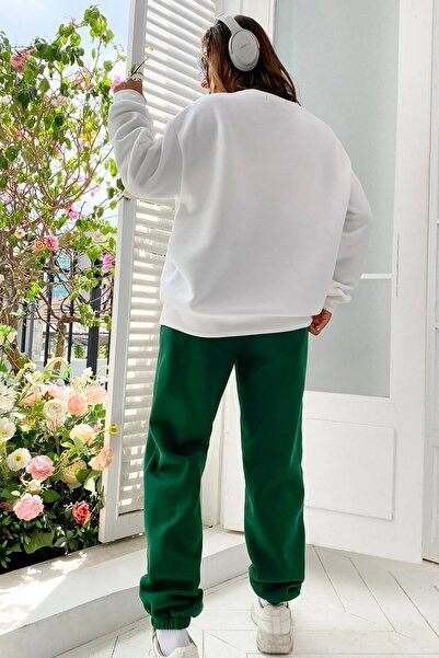 MODAGEN Γυναικείο σετ αθλητικής φόρμας με πράσινη λευκή στάμπα Brooklyn Oversize με λαιμόκοψη στο κάτω μέρος