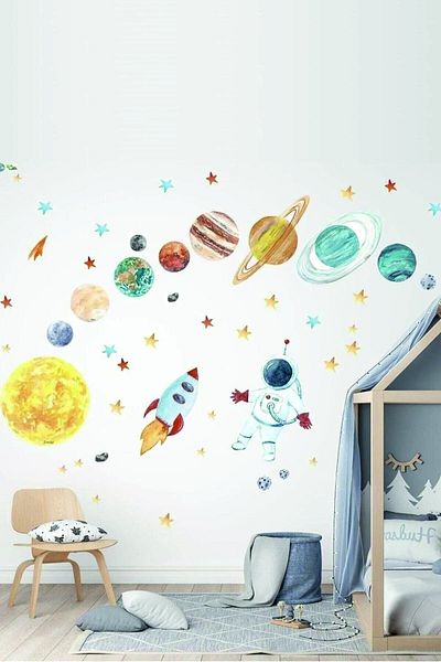 Sim Tasarım Astronaut And Planets Wall Sticker Set