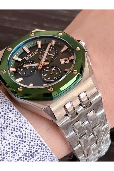 Quantum Hng1063.370 10 Atm Waterproof Steel Cord Wristwatch+Tiger Eye Natural Stone Bracelet