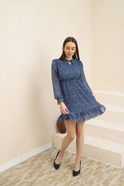 Neşeli Butik Rochie mini din șifon cu umăr de damă Rssn40 - Albastru