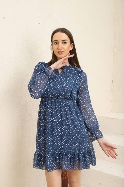 Neşeli Butik Rochie mini din șifon cu umăr de damă Rssn40 - Albastru