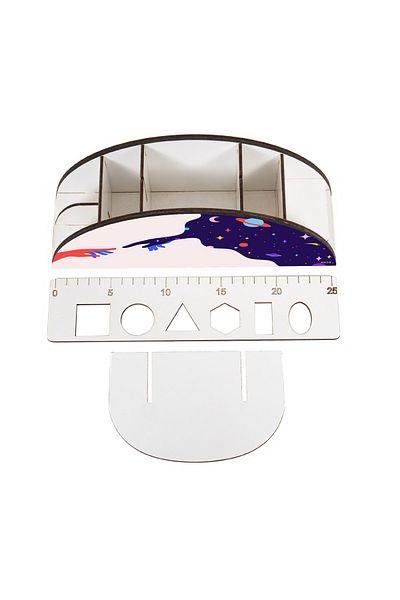 kutuTR Wooden Vip Astronaut And Space Rainbow Ruled Desktop Pen Holder Organizer Assembled Boxed