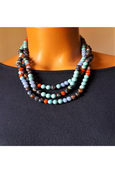 Asteria Elite Turkuaz Jasper Üç Sıralı Kolye