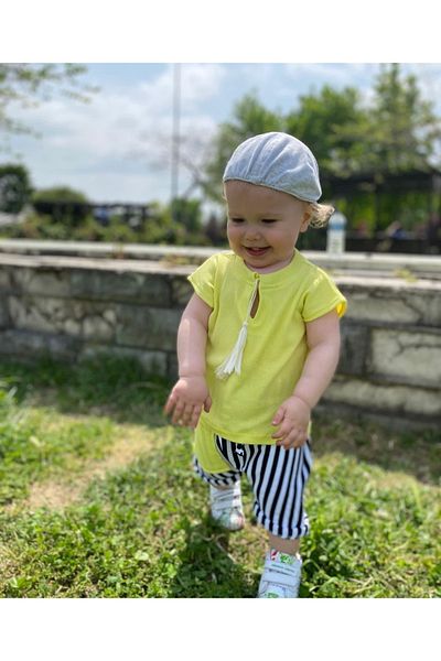 bohemiankids baby wear Yellow Top Black and White Striped Sort