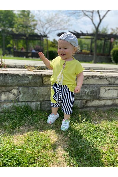 bohemiankids baby wear Yellow Top Black and White Striped Sort
