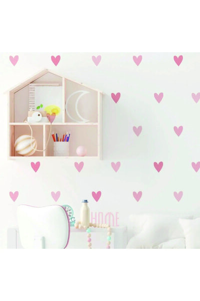 Sim Tasarım Soft Pembe Kalpler Duvar Sticker Seti - 220 Adet