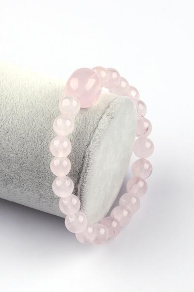 Genel Markalar Pembe Kuvars Doğal Taş Bileklik 8 Mm Küre Kesim