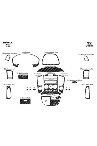 meriç cockpit design ميريتش ®   هيونداي H1 توربيدو أمامي مطلي أسود لامع 32 قط...