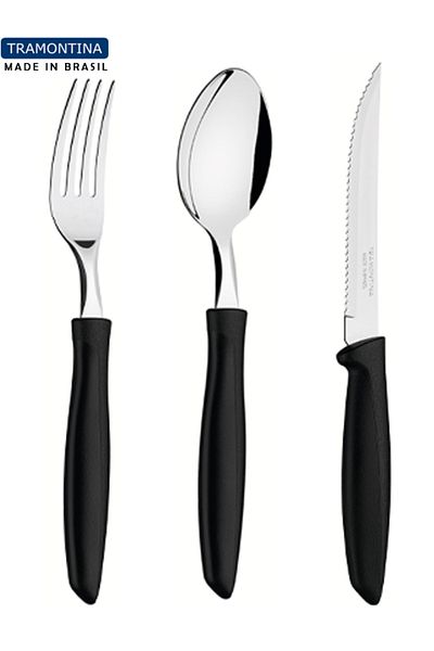 TRAMONTINA Set of 3 - Fork - Spoon - Knife Set Black