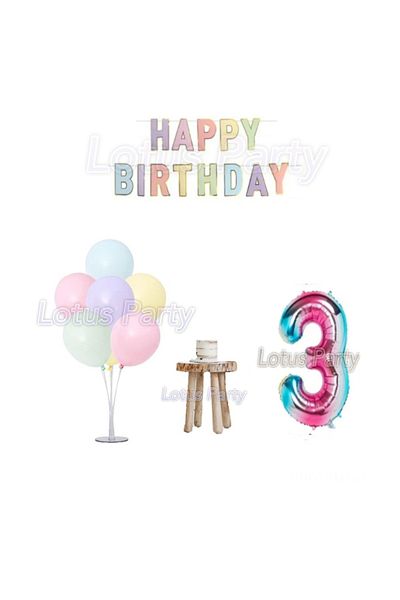 LOTUS PARTY Σετ γενεθλίων 3 ετών Minimal Μπαλόνι Βάση Αριθμός Φύλλο Μπαλόνι Μακαρόν Χρώμα Μπαλόνι Ευτυχισμένα γενέθλια