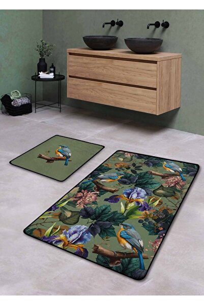 Pilloveland Kaymaz Taban Yıkanabilir 2’li Banyo Paspası - Ekvator Desenli 60*100 Cm - 50*60 Cm