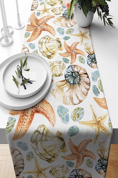 Pilloveland Runner Seashell Patterned Suede Woven 140*40 Cm