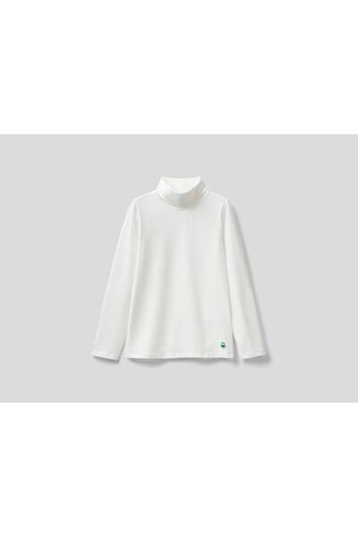 United Colors of Benetton Κορίτσι - Κρεμ λαιμό Basic T-Shirt