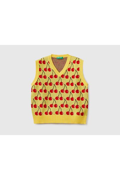 United Colors of Benetton Boy's Mix Fruit Patterned Knitwear Sweater Yellow Mix