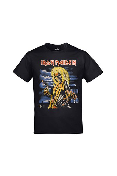 Orijin Tekstil Μαύρο μπλουζάκι Iron Maiden Killers εμπρός και πίσω με στάμπα Unisex