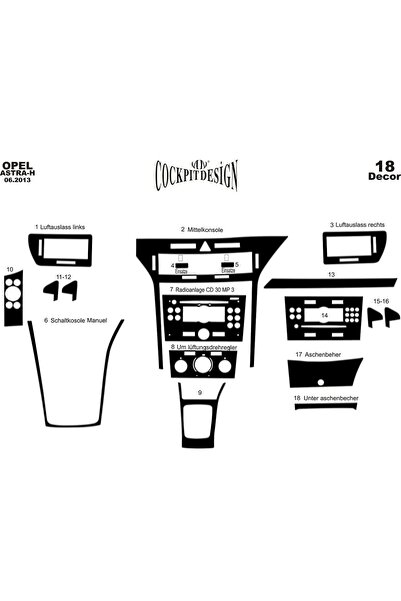 meriç cockpit design ميريتش ®   أوبل أسترا H تنجيد أمامي أسود لامع 18 قطعة 20...