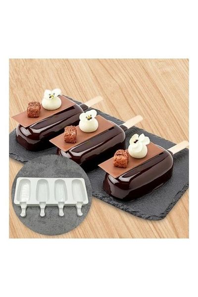 Hayal Sepeti Magnum Ice Cream Mold and 20 Wooden Sticks 4-Piece Practical Magnum Silicone Ice Cream Mold