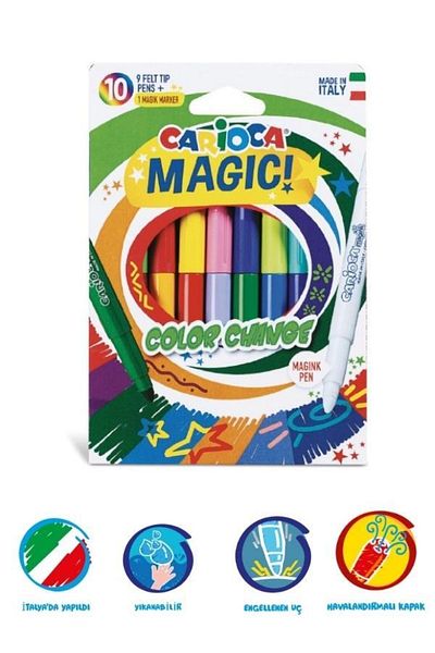 CARIOCA Magic - Color Changing Magic Felt Tip Crayons (9 Colors +1 Color Changer)