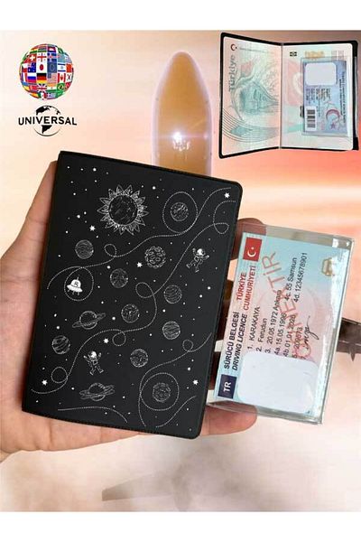 Cekuonline Planet Pattern Smooth Surface Leather Passport Cover Container Suitable for All Country Passports
