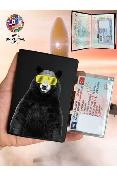 Cekuonline Kanye Bear Patterned Smooth Surface Leather Passport Cover Case Suitable for All Country Passports