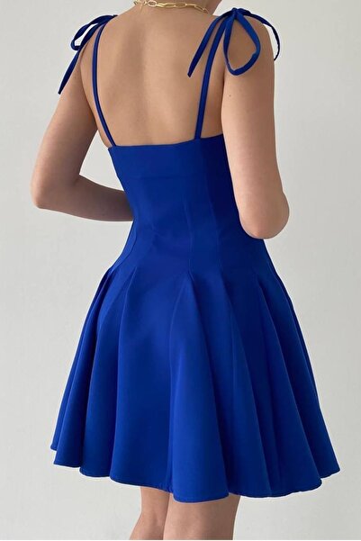 lovebox Atlas Kumaş Askılı Pens Detay Prenses Kesim Saks Mavi Abiye Elbise Saks Mavi Mezuniyet Elbisesi 164