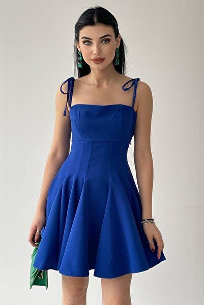 lovebox Atlas Kumaş Askılı Pens Detay Prenses Kesim Saks Mavi Abiye Elbise Saks Mavi Mezuniyet Elbisesi 164