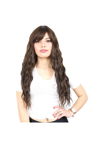 KONAK PERUK Light Brown Fiber Synthetic Wig - Long Water Wave with Perch