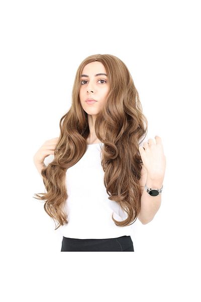 KONAK PERUK Fiber Synthetic Dense Wavy Long Rivetless Wig - Auburn