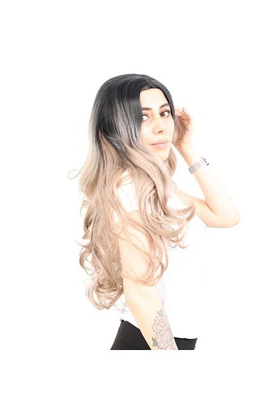 KONAK PERUK Long Ombre Fiber Wig for Black/Ash Baby - Dense Wavy and Non-Rivet
