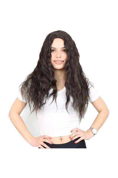 KONAK PERUK Fluffy Wavy Long Fiber Synthetic Wig - Brown