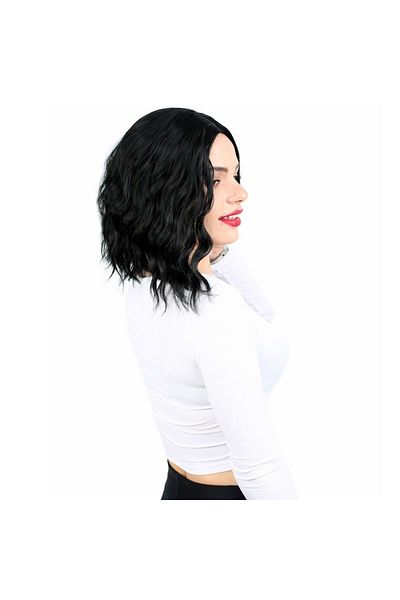 KONAK PERUK Black Synthetic Fiber - Short Wavy and Rivetless Wig