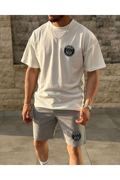 Keywest Summer Paris Football Printed Crew Neck T-shirt Shorts Set