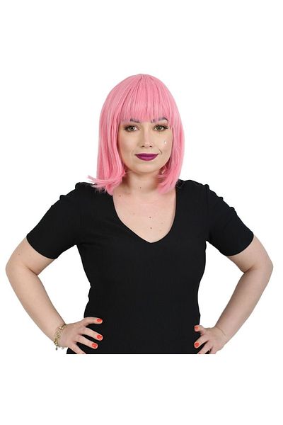 KONAK PERUK Candy Pink Flat Bangs Fiber Synthetic Wig