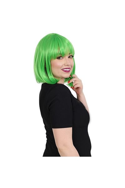 KONAK PERUK Neon Green Synthetic Fiber Wig - Blunt Bangs