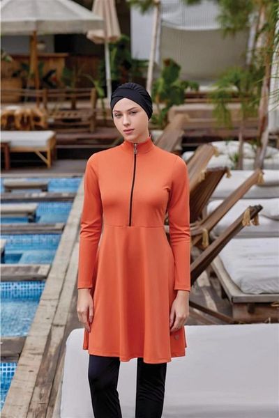 ROZAMAY Μαγιό μαγιό Maysız Cinnamon 9020 Full Length Lycra Digital Pattern Hijab