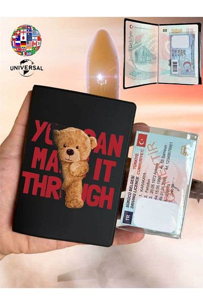 Cekuonline Teddy Bear Patterned Smooth Surface Leather Passport Cover Case Suitable for All Country Passports