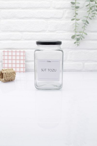 zezedesing Glass Milk Powder Storage Jar with Black Lid 1000 ml