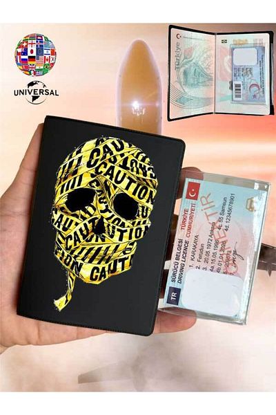 Cekuonline Skull Patterned Smooth Surface Leather Passport Cover Case Suitable for All Country Passports