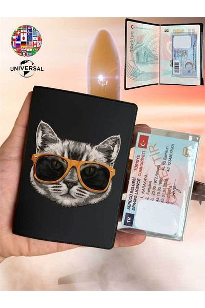Cekuonline Ikon Cat Pattern Smooth Surface Leather Passport Cover Case Suitable for All Country Passports