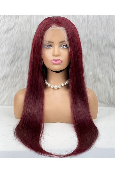 KONAK PERUK Dark Red Front Lace Tulle Wig - Straight - 70-75cm