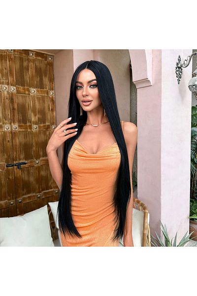 KONAK PERUK Extra Long Black Tulle Wig