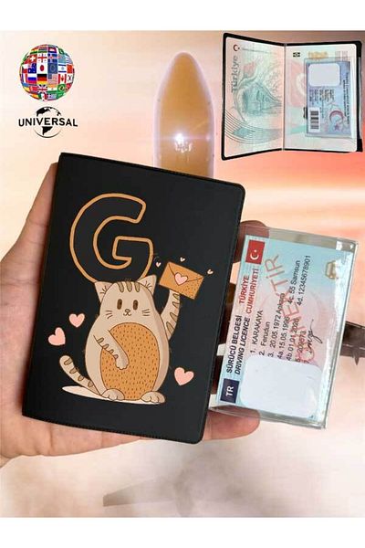 Cekuonline Smooth Surface Leather Passport Cover Case with Cat Letter G Pattern Suitable for All Country Passports