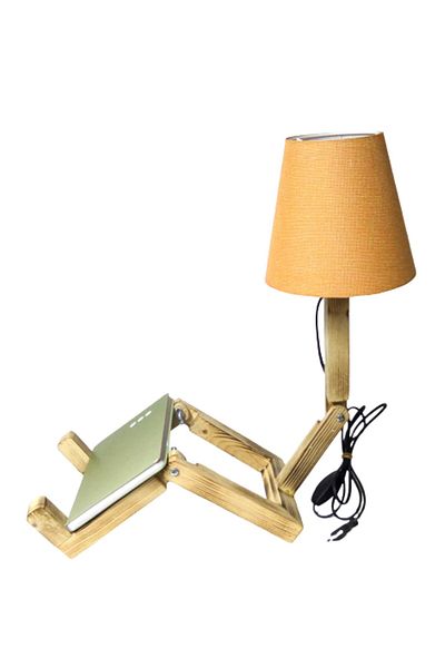 TEKAY AYDINLATMA Natural Wood Sitting Man Lampshade Children's Room Lampshade Table Lamp Orange Headboard
