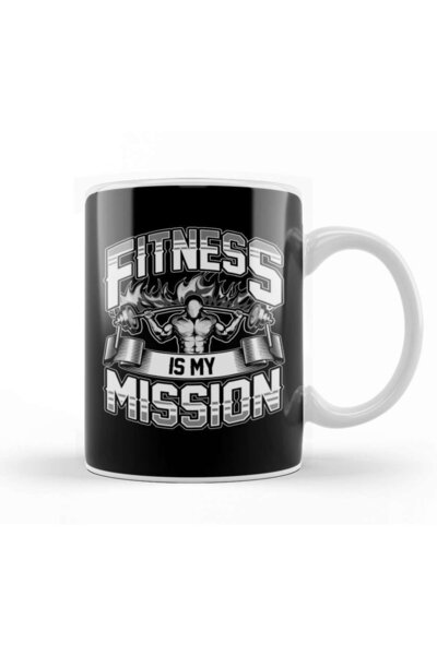 Baskı Dükkanı Fitness Is My Mission Gym Cardio Weightlifting Mug Glass Porcelain